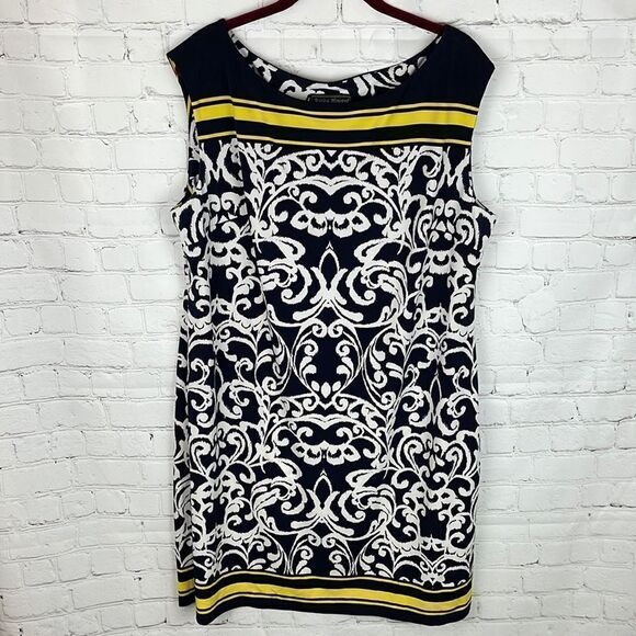 Jessica Howard Sleeveless Black and Yellow Patterned Dress Size XL - Picture 1 of 6